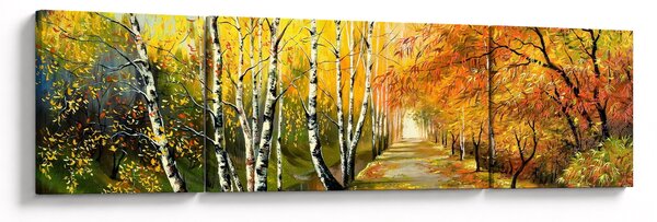 Obraz - Romantická alej podél vody, olejomalba (170x50 cm)