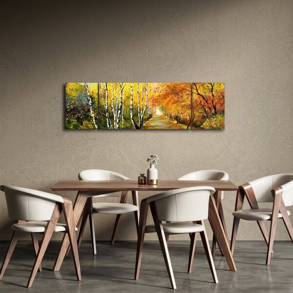 Obraz - Romantická alej podél vody, olejomalba (170x50 cm)