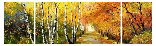 Obraz - Romantická alej podél vody, olejomalba (170x50 cm)