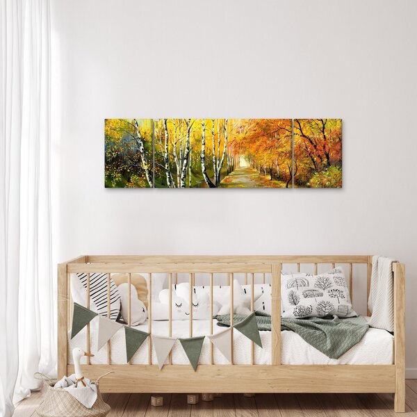 Obraz - Romantická alej podél vody, olejomalba (170x50 cm)
