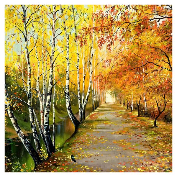 Obraz - Romantická alej podél vody, olejomalba (30x30 cm)