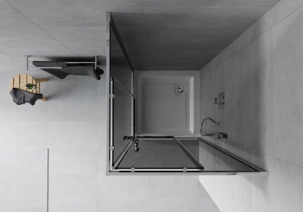 Mexen Rio, čtvercový sprchový kout s posuvnými dveřmi 80 x 80 cm, 5mm šedé sklo, chromový profil + bílá vysoká vanička, 860-080-080-01-40-4510