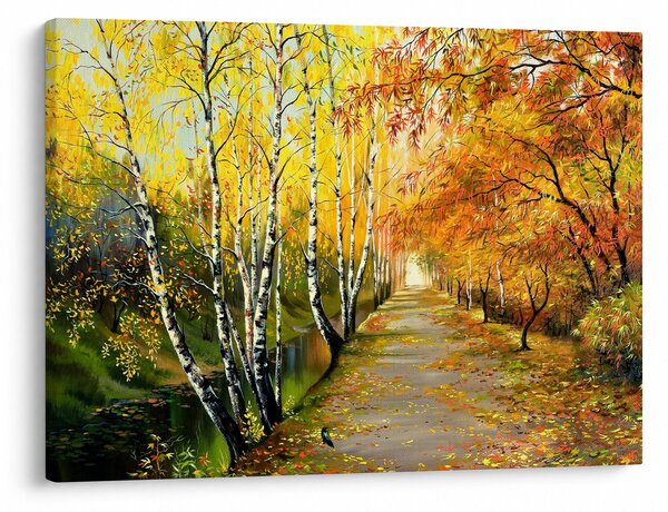 Obraz - Romantická alej podél vody, olejomalba (70x50 cm)