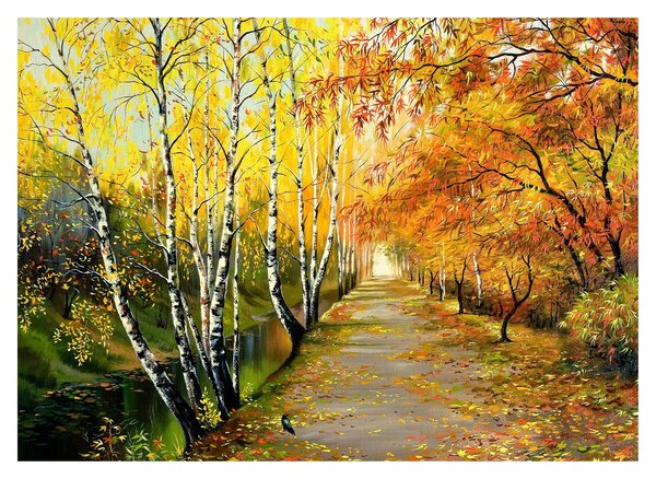Obraz - Romantická alej podél vody, olejomalba (70x50 cm)