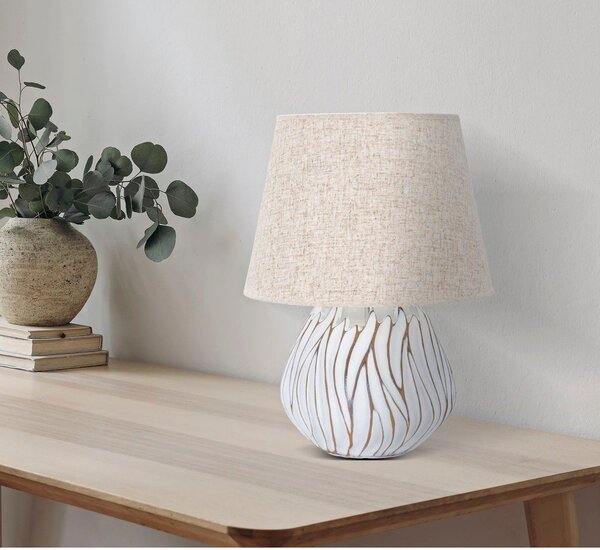 Béžová stolní lampa s textilním stínidlem (výška 48 cm) Honduras – Mauro Ferretti