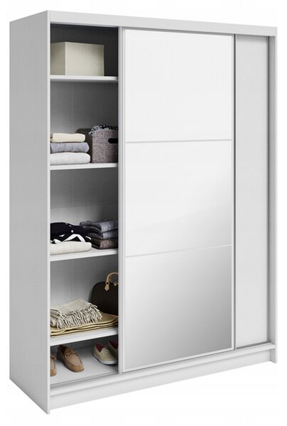 Šatní skříň DENVE 160x218x60,3 cm bílá se zrcadlem