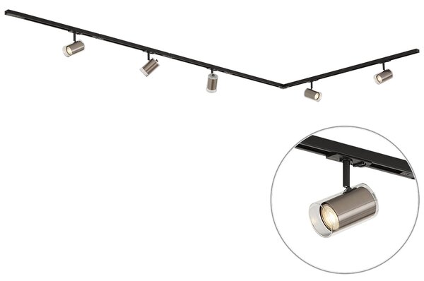 Moderní černý 1-fázový kolejnicový systém s 5 reflektory v barvě gunmetal - Iconic Lloyd
