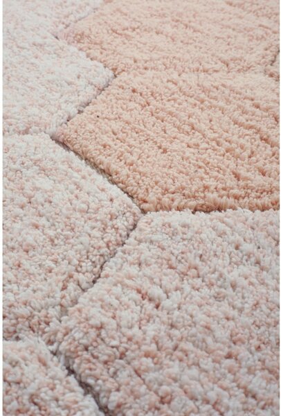Světle růžový pratelný ručně tkaný bavlněný kulatý koberec ø 140 cm Honeycomb Rose – Lorena Canals