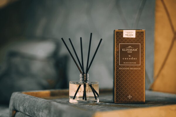 Aroma difuzér Cocodor Black Edition Reed Pure Cotton s vůní čisté bavlny 200 ml