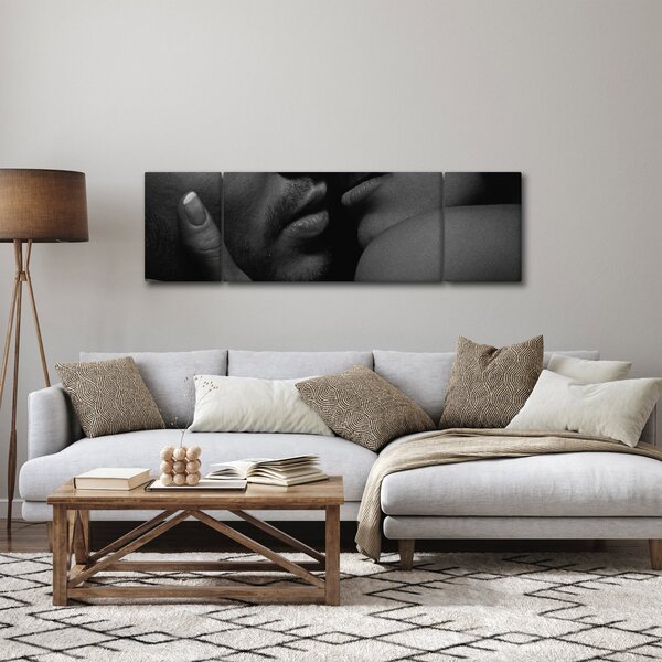 Obraz - Polibek, černobílá fotografie (170x50 cm)