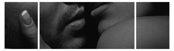 Obraz - Polibek, černobílá fotografie (170x50 cm)