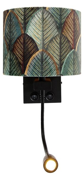 Nástěnná lampa černá s sametovým stínidlem s designem listů a zlatým interiérem - Brescia Combi