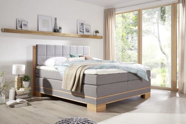 POSTEL BOXSPRING, 180/200 cm, šedá, barvy buku Linea Natura - Manželské postele