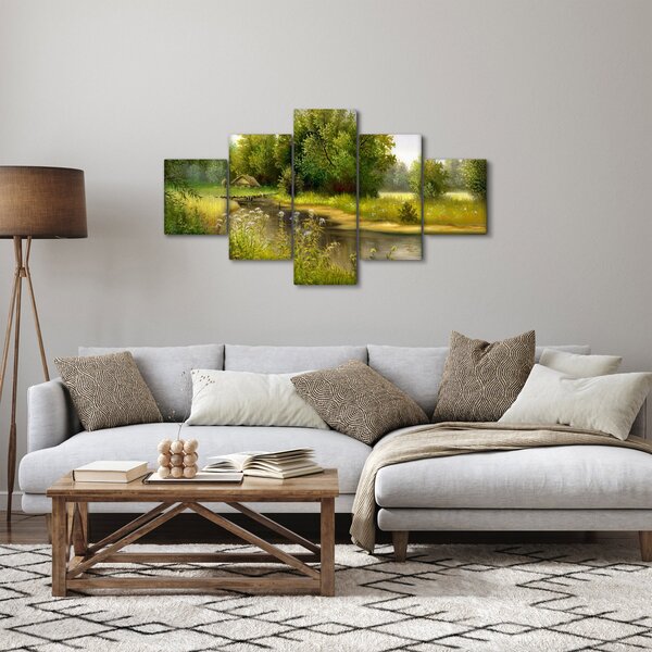 Obraz - Řeka u lesa, olejomalba (125x70 cm)