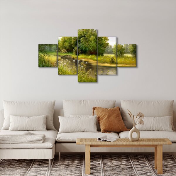 Obraz - Řeka u lesa, olejomalba (125x70 cm)