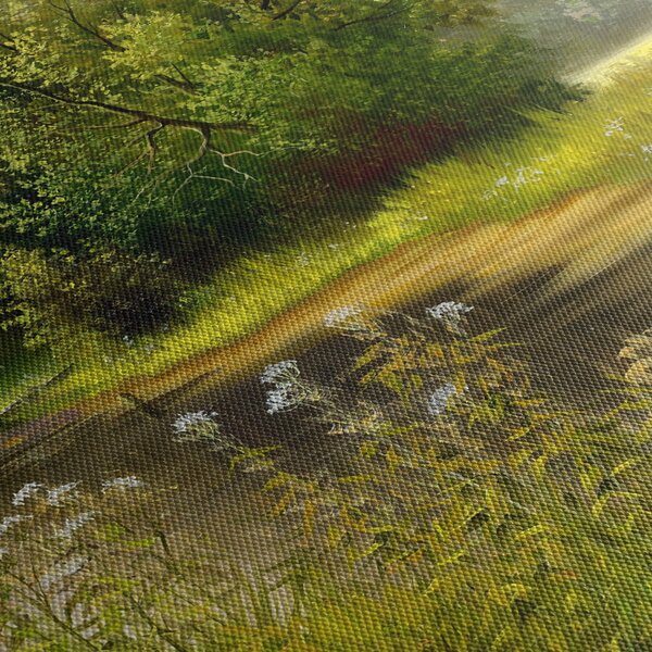 Obraz - Řeka u lesa, olejomalba (210x100 cm)