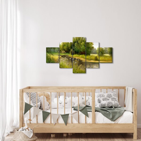 Obraz - Řeka u lesa, olejomalba (125x70 cm)