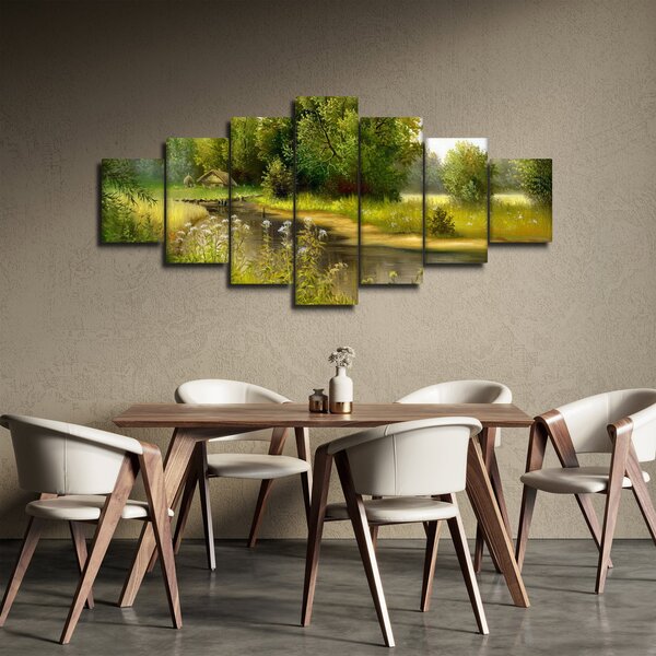 Obraz - Řeka u lesa, olejomalba (210x100 cm)