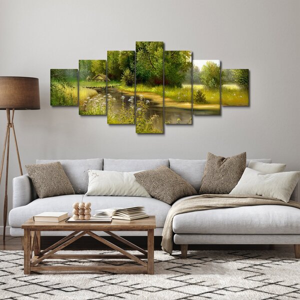 Obraz - Řeka u lesa, olejomalba (210x100 cm)