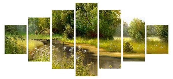 Obraz - Řeka u lesa, olejomalba (210x100 cm)