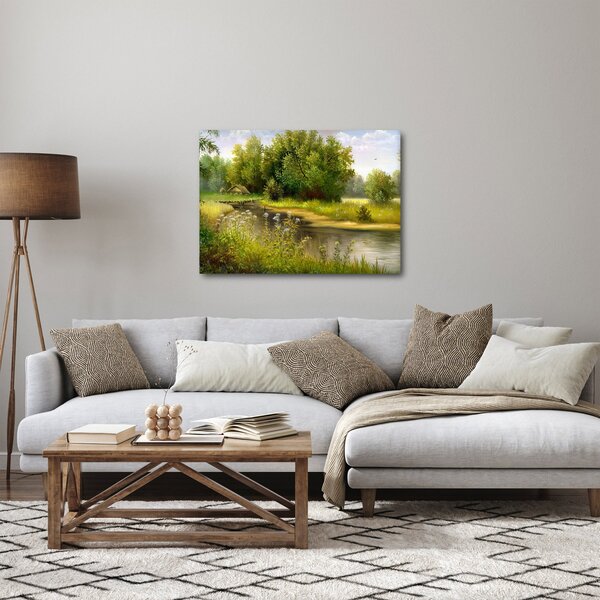 Obraz - Řeka u lesa, olejomalba (70x50 cm)