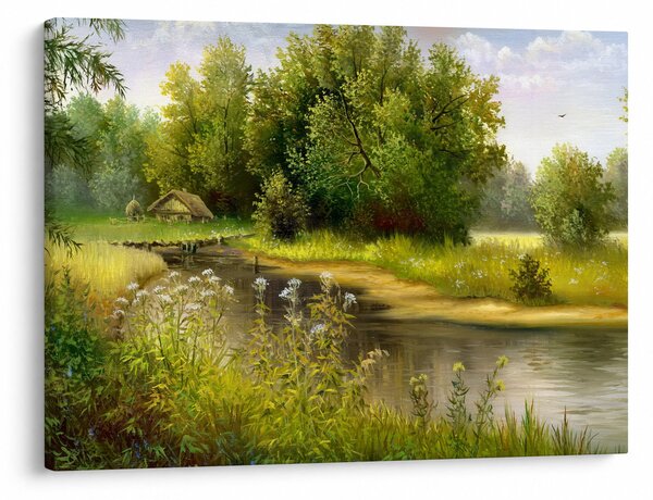 Obraz - Řeka u lesa, olejomalba (70x50 cm)