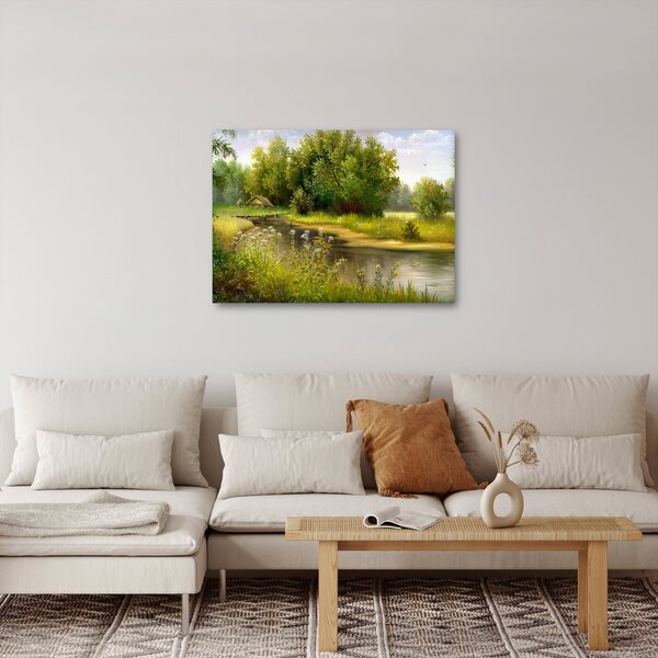 Obraz - Řeka u lesa, olejomalba (70x50 cm)