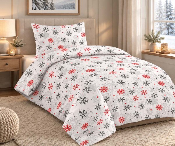 Jahu Cotton House Vločka červená bavlněné povlečení Rozměr: 1x 70 x 90 a 1x 140 x 200 cm
