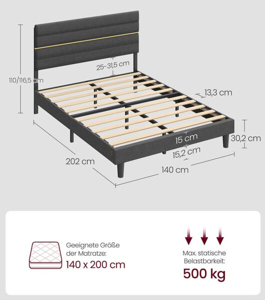 Manželská postel 140 cm RMB504G01 šedá