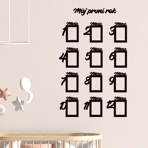 Dřevěný fotorámeček pro miminko Prvních 12 měsíců Zvolte barvu dekoru: Třešeň | Rozměry (cm)rámečků: 13x9