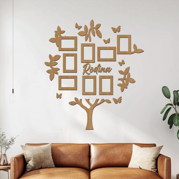 Dřevěný fotorámeček na zeď FAMILY TREE Zvolte barvu dekoru: Černá | Rozměry (cm)rámečků: 109x117