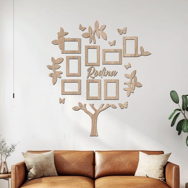 Dřevěný fotorámeček na zeď FAMILY TREE Zvolte barvu dekoru: Černá | Rozměry (cm)rámečků: 109x117