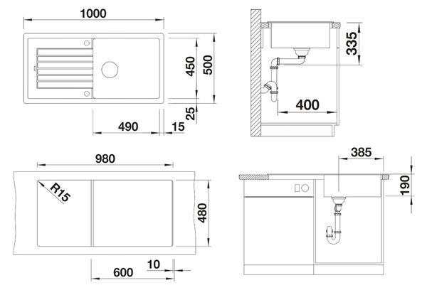 Blanco Zia XL 6 S, silgranitový dřez 1000x500x190 mm, 1-komorový, černá, BLA-526024