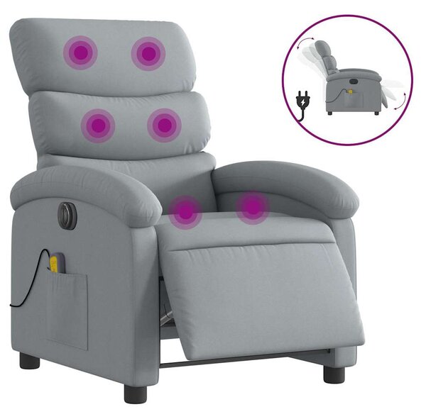 Elektrické masážní polohovací křeslo světle šedé textil 3203966