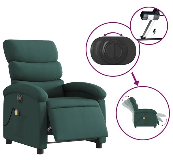 Elektrické masážní polohovací křeslo tmavě zelené textil 3203972