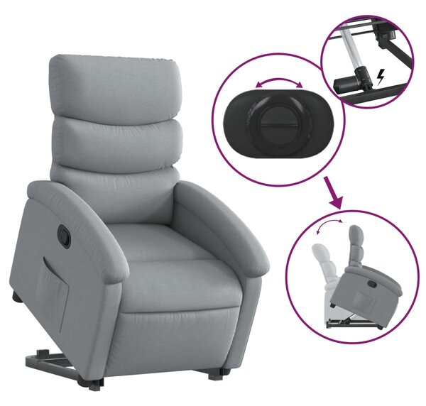 Zvedací polohovací křeslo světle šedé textil 3203978