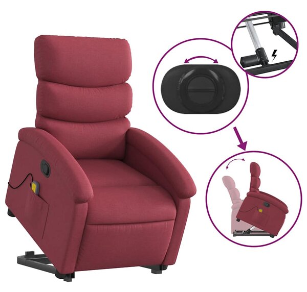 Zvedací masážní polohovací křeslo vínové textil 3203993