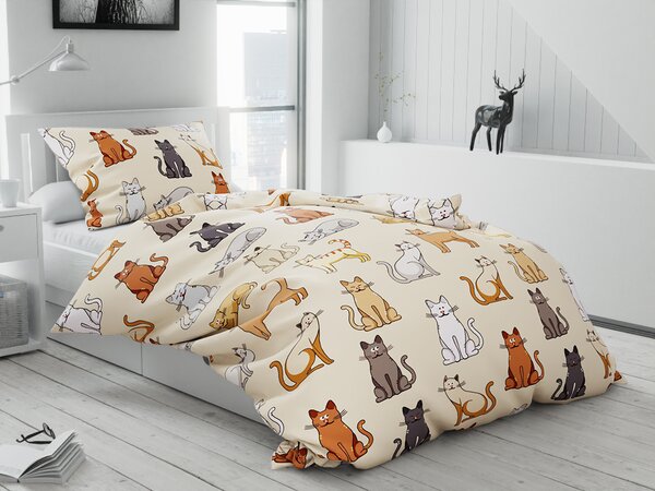 Bavlněné povlečení COLORED CATS krémové Rozměr povlečení: 70 x 90 cm | 140 x 220 cm