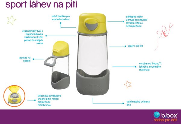 Sportovní láhev na pití, 600ml, b.box, broskvová