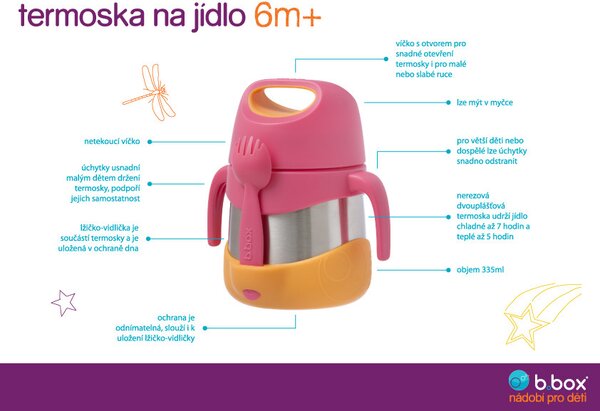 Termoska na jídlo, 335ml, b.box, růžovo/oranžová