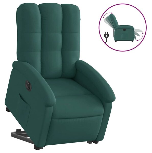 Elektrické zvedací polohovací křeslo tmavě zelené textil 3204122