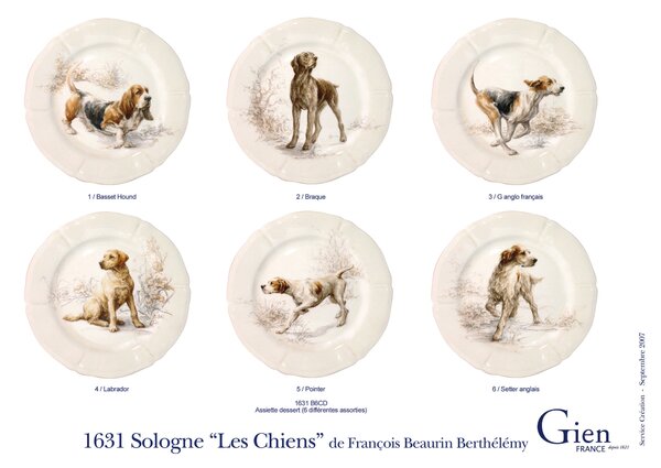 Gien SOLOGNE Dezertní talíře sada 6 kusů DOGS