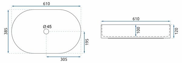 Rea Nadia, umyvadlo na desku 610x385x120 mm, černá matná-vzor kámen, REA-U8565
