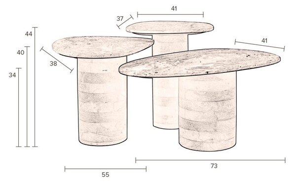 Hnědé/béžové konferenční stolky v sadě 3 ks s mramorovou deskou 41x73 cm Suki – Dutchbone