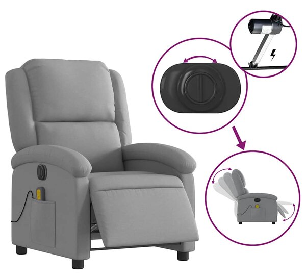 Elektrické masážní polohovací křeslo světle šedé textil 3204152