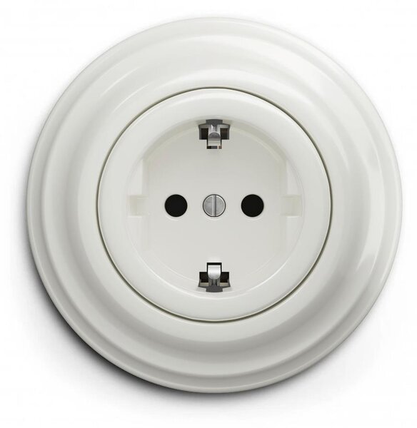 Kliklap - Retro zásuvka domovní s rámečkem SCHUKO 230V/16A keramická bílá