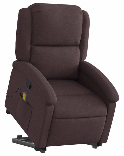Zvedací masážní polohovací křeslo tmavě hnědé textil 3204181