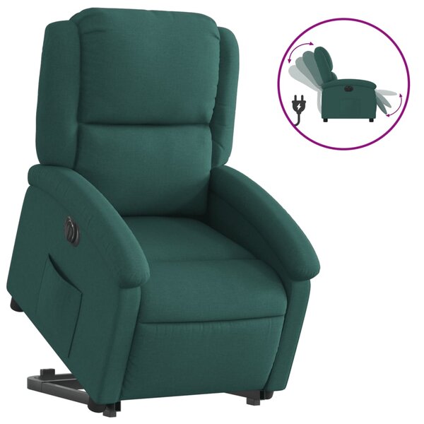 Elektrické zvedací polohovací křeslo tmavě zelené textil 3204194