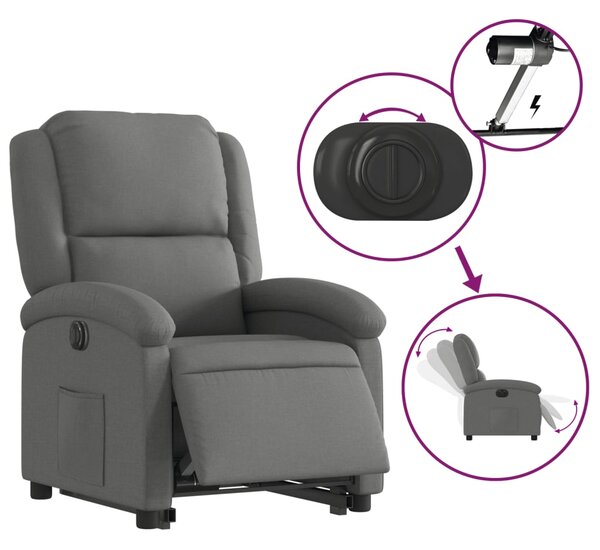 Elektrické zvedací polohovací křeslo tmavě šedé textil 3204189