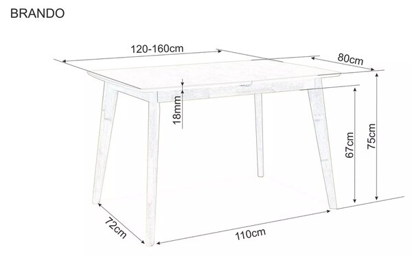Jídelní stůl s deskou v dekoru dub BRANDO 120(160)x80, rozkládací